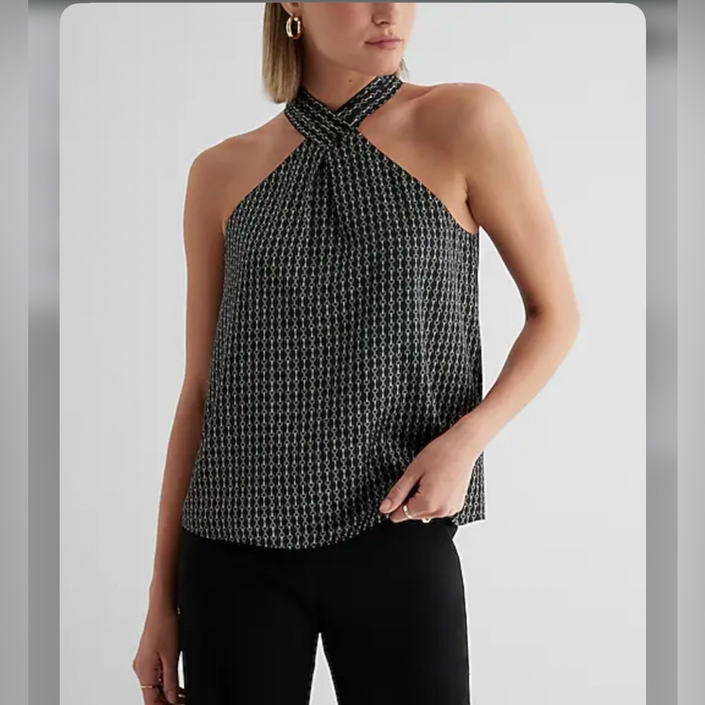 Express satin printed gathered halter neck tank